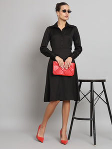 Poly Moss A Line Skirt Suit - Black