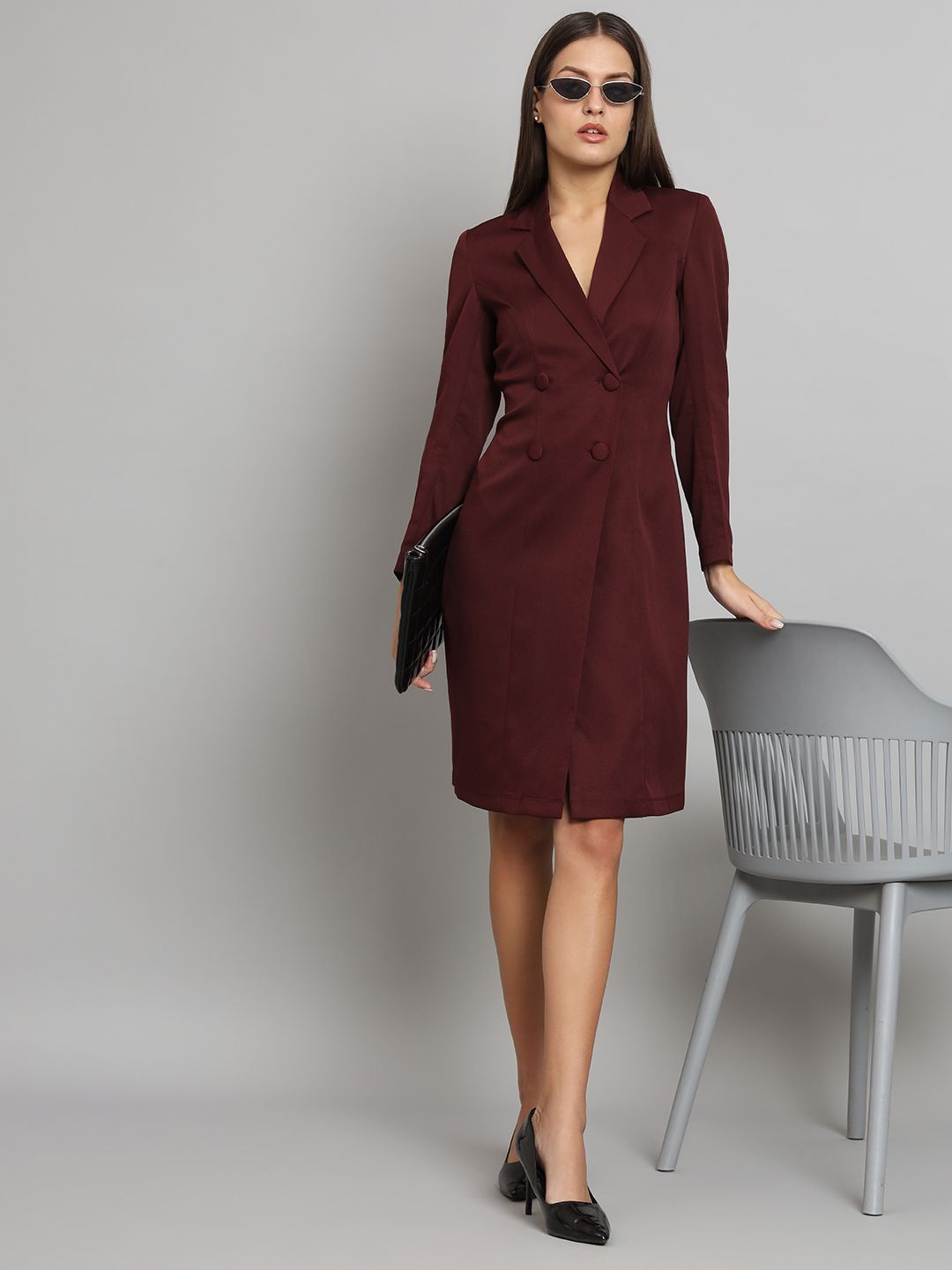 Stretch Blazer Dress Maroon