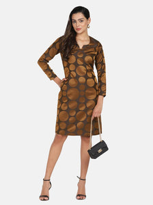 Polka Dot Pure Silk Party Dress- Copper Brown