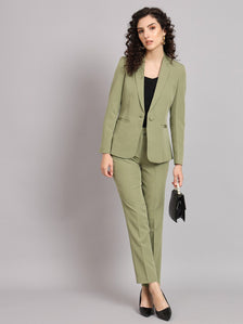 Notched Collar  Pant Suit - Olive Green