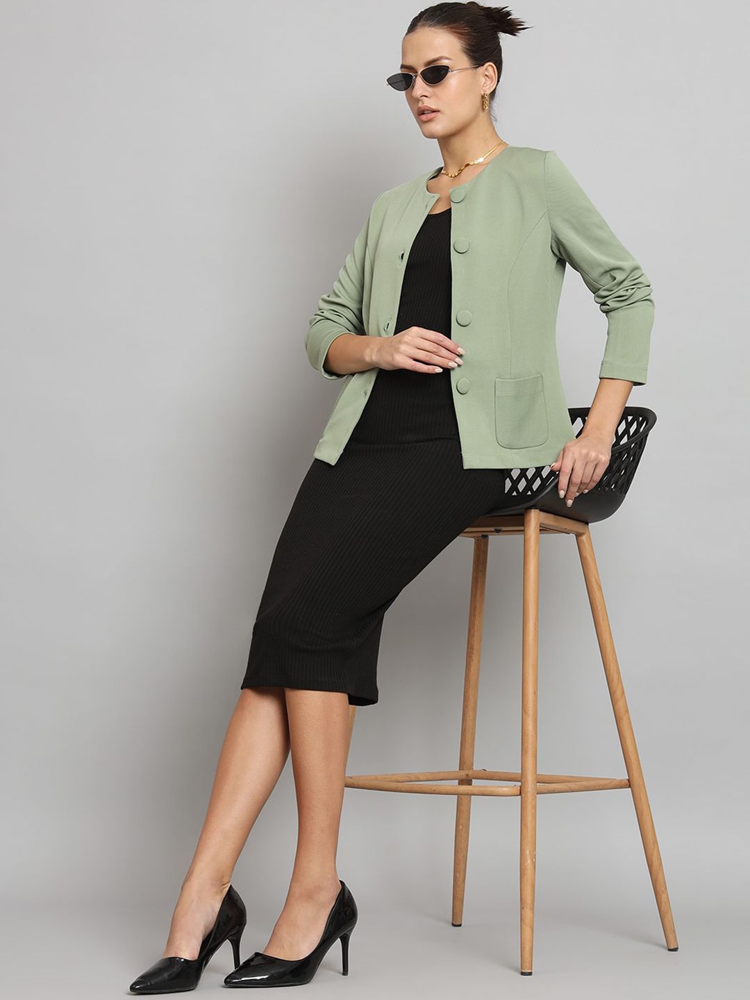 Short Jacket without collar- Sage Green