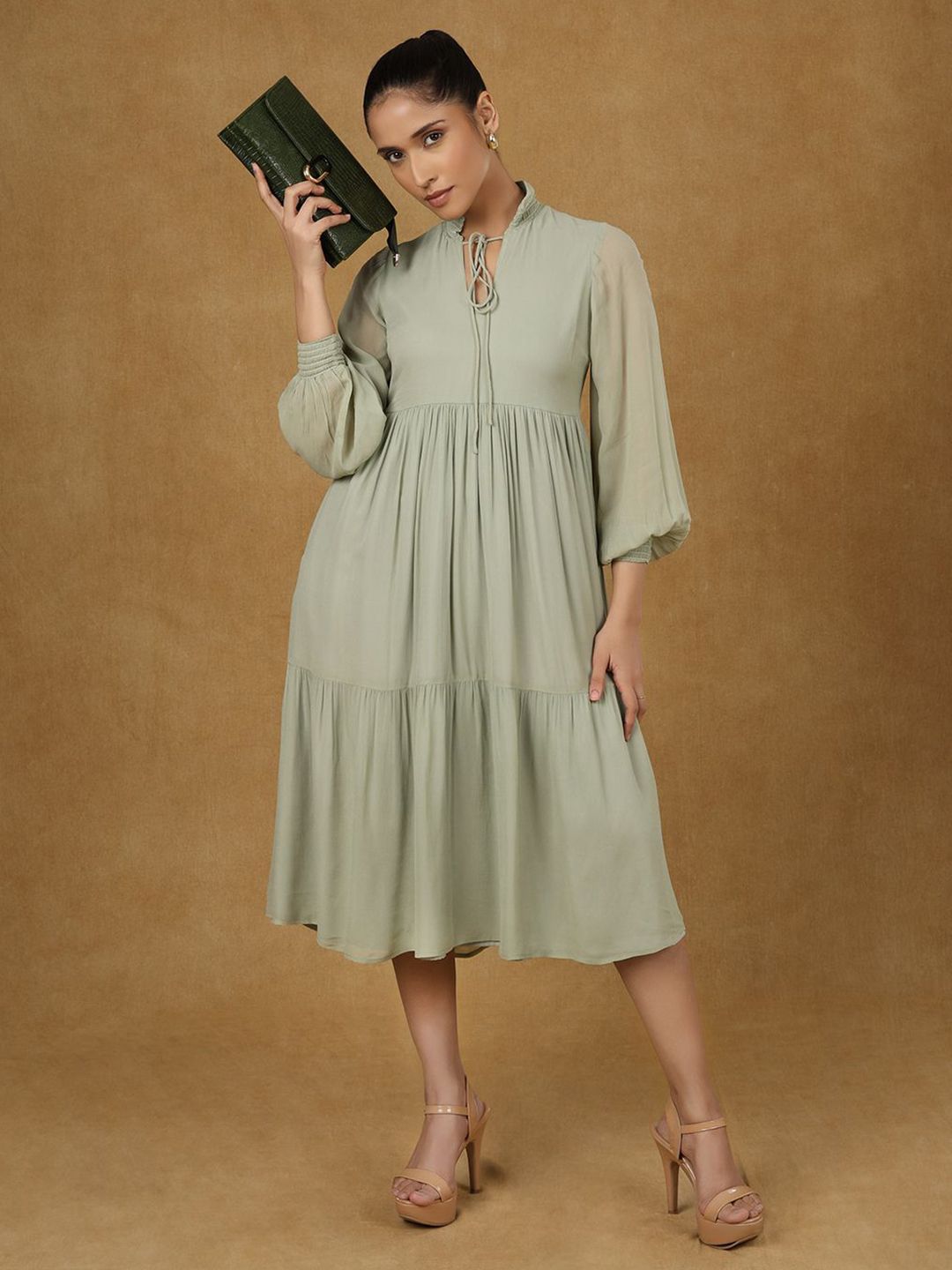 Olive Solid Tiered Dress