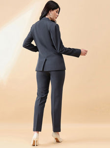 Notch Collar Stretch Pant Suit-  Charcoal Grey