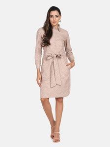 Cotton Printed Shirt Dress - Beige