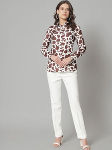 Printed Collared Shirt- Brown