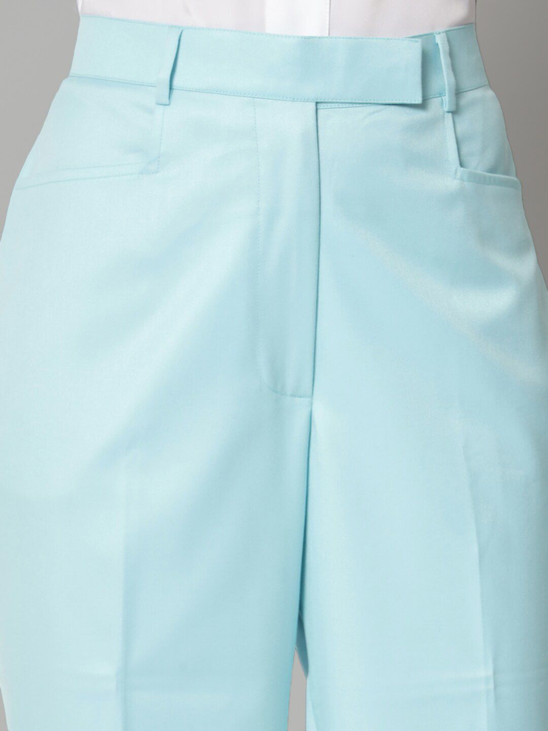 Poly Cotton Mid Waist Formal Trouser - Sky Blue