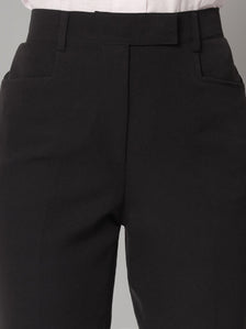 Slim Fit Mid Waist Stretch Pants- Black