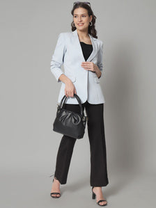 Single Button Notch Collar Blazer - Ice Blue