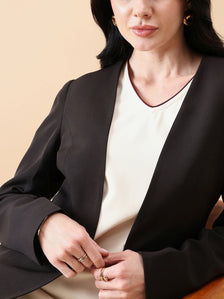 Lapel less Stretch Blazer- Black