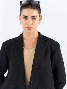 Black Notched Lapel Oversized Fit Blazer In Stretchable Fabric