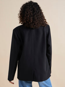 Black Notched Lapel Oversized Fit Blazer In Stretchable Fabric