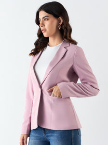 Pink Notched Lapel Single Breasted Blazer In Stretchable Fabric