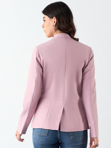 Pink Notched Lapel Single Breasted Blazer In Stretchable Fabric