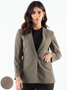 Notched Lapel Refined Check Blazer In 4-Way Stretch Fabric