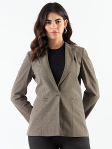 Notched Lapel Refined Check Blazer In 4-Way Stretch Fabric