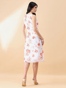 Georgette Printed floral A-Line dress- Peach