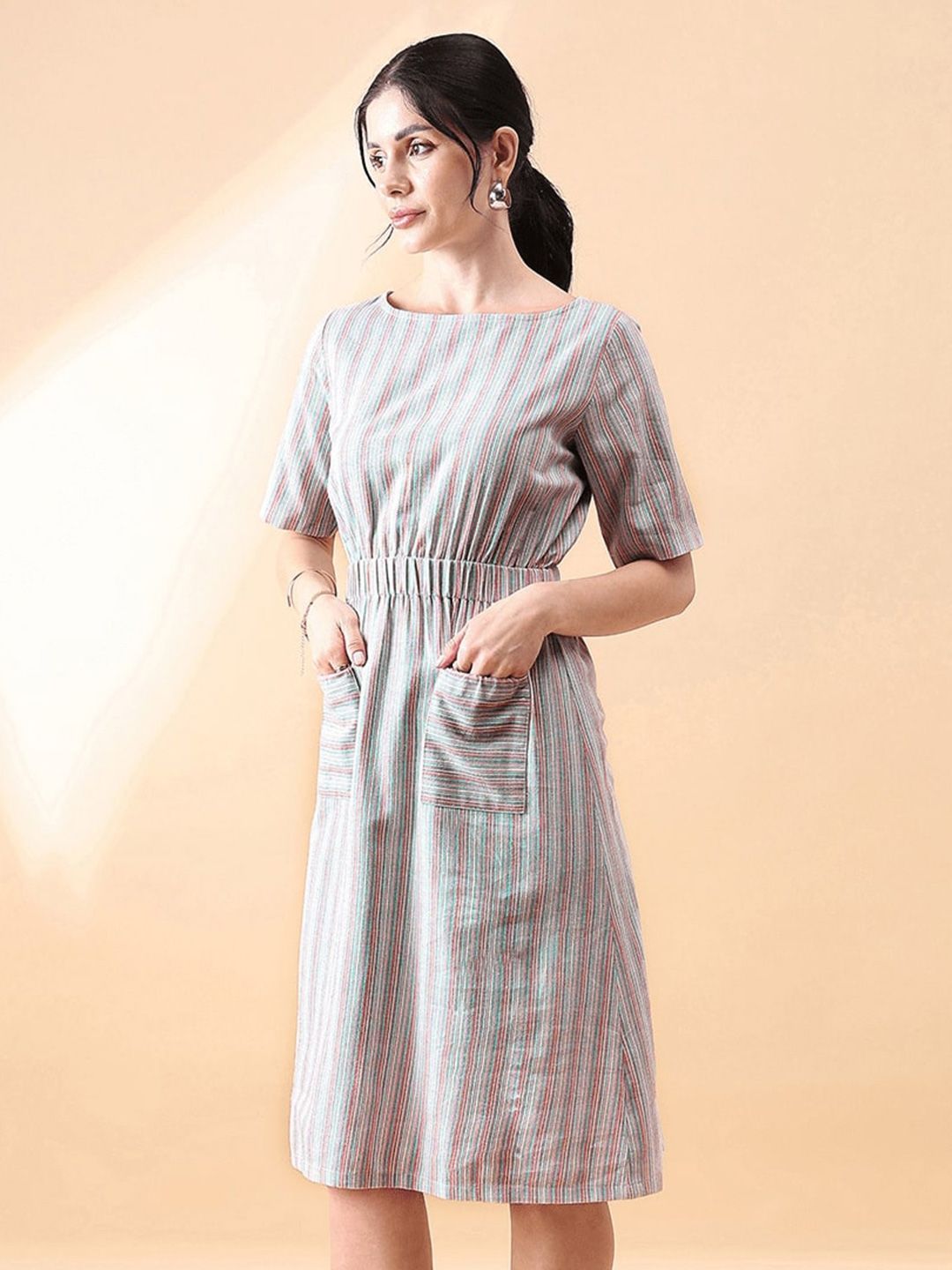 Linen Stripe Dress - Multi Color