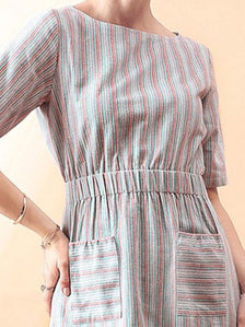 Linen Stripe Dress - Multi Color