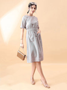 Linen Stripe Dress - Multi Color