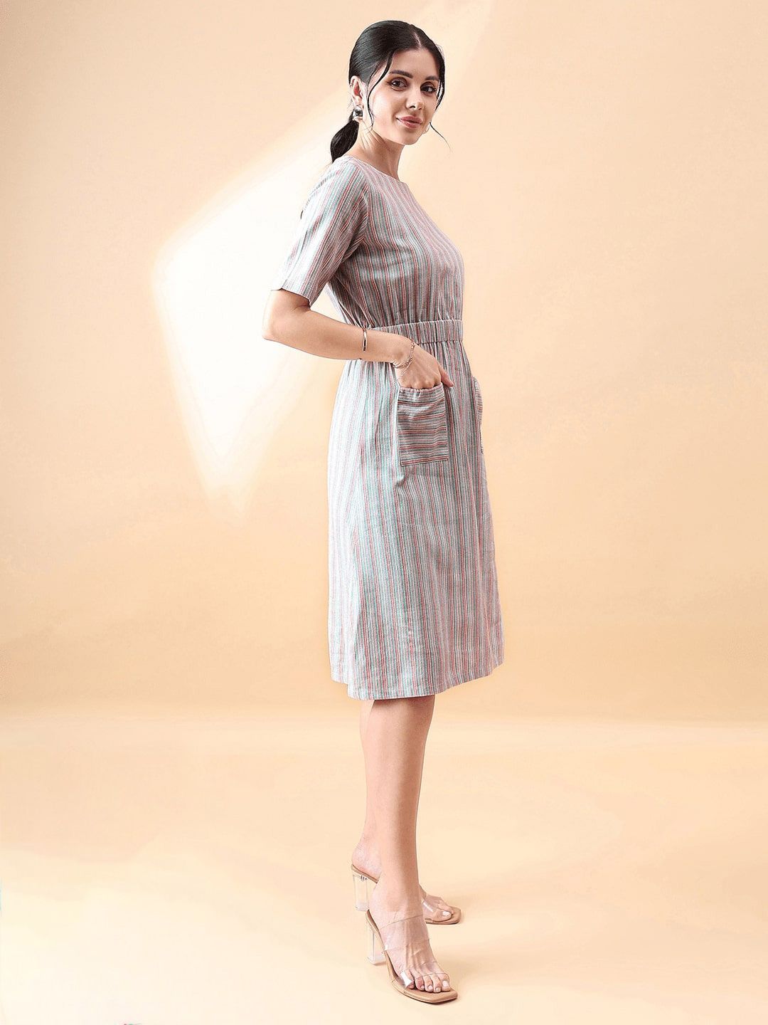 Linen Stripe Dress - Multi Color