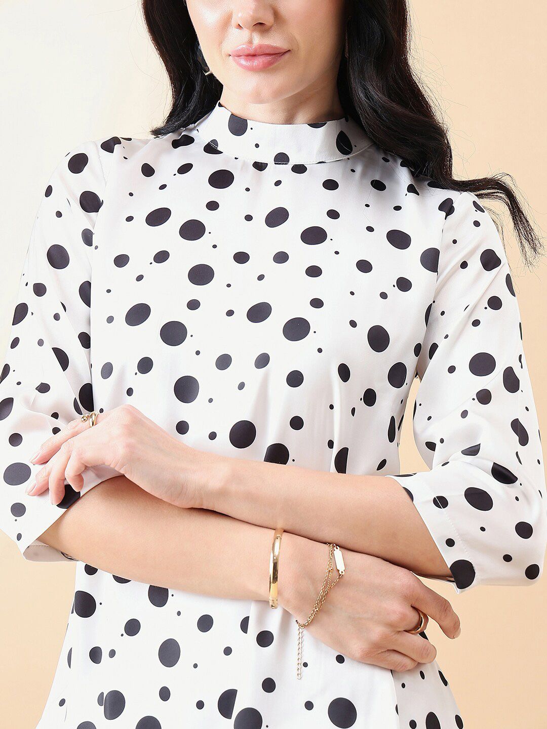 Polka Dot A-Line Dress - Black & White