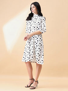 Polka Dot A-Line Dress - Black & White