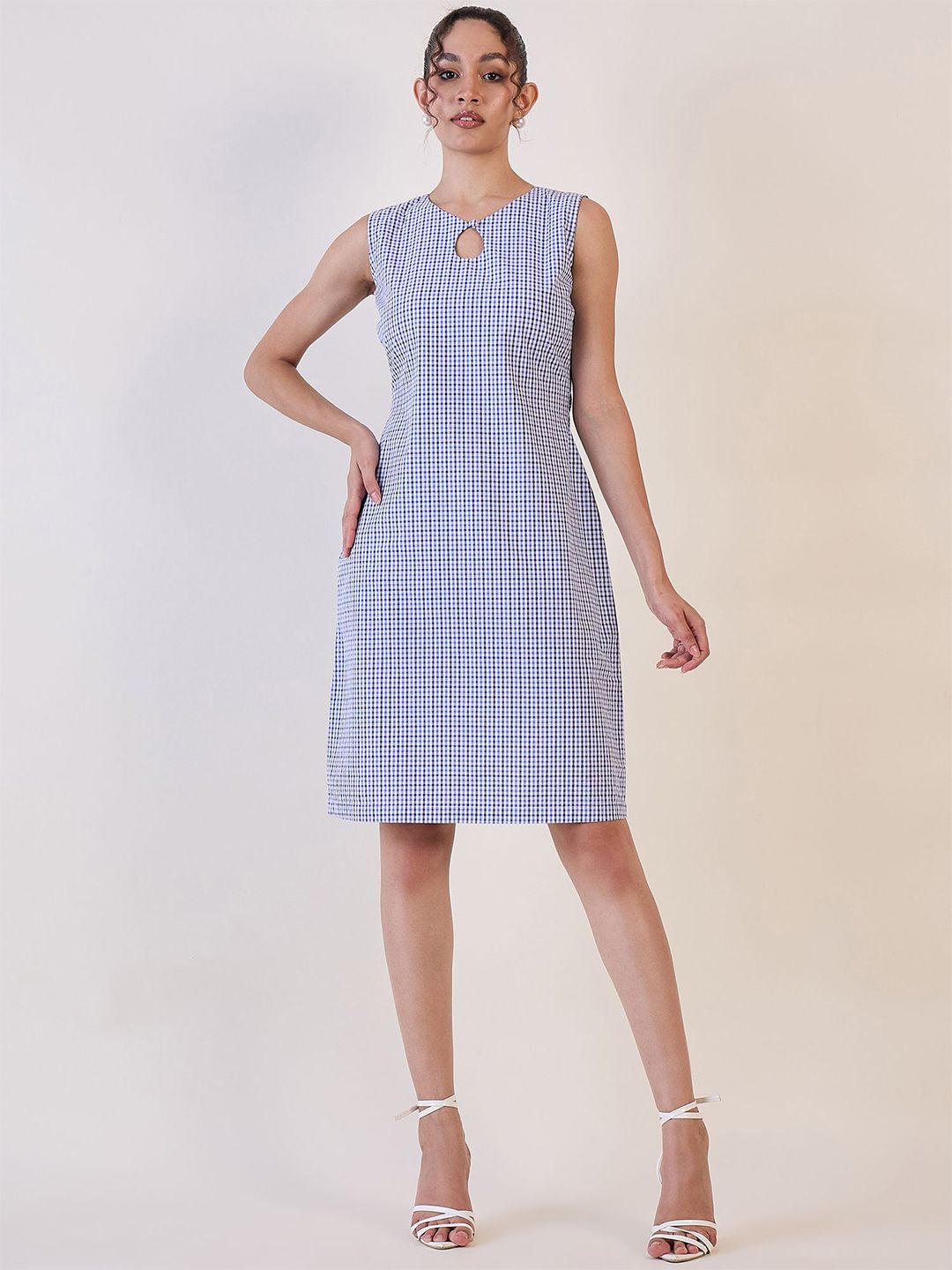 Blue & White Gingham Check Cotton Shift Dress