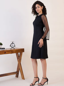 Black Sheer Sleeve A - Line Dress