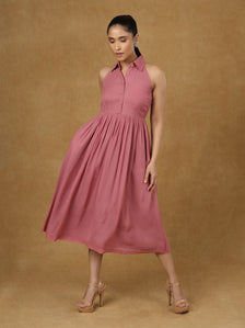 Pink Collar Halter Neck Dress