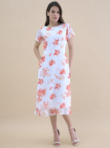 Elegant Floral Printed Short Sleeve Midi Dress