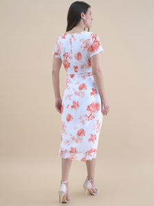 Elegant Floral Printed Short Sleeve Midi Dress