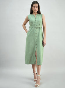 Women Button-Down Cotton Blend Sleeveless Shirt Dress