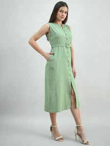 Women Button-Down Cotton Blend Sleeveless Shirt Dress