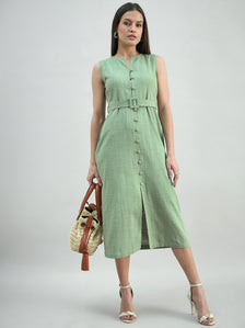 Women Button-Down Cotton Blend Sleeveless Shirt Dress