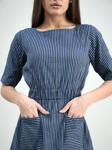 Comfort Fit Cotton Elasticated-Waist Striped Dress