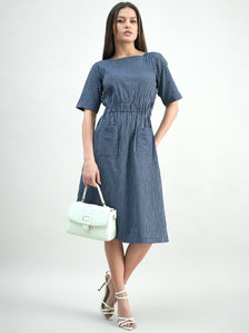 Comfort Fit Cotton Elasticated-Waist Striped Dress