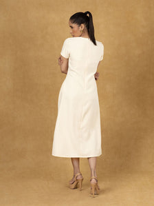 Ivory Solid One Side Pleats Dress