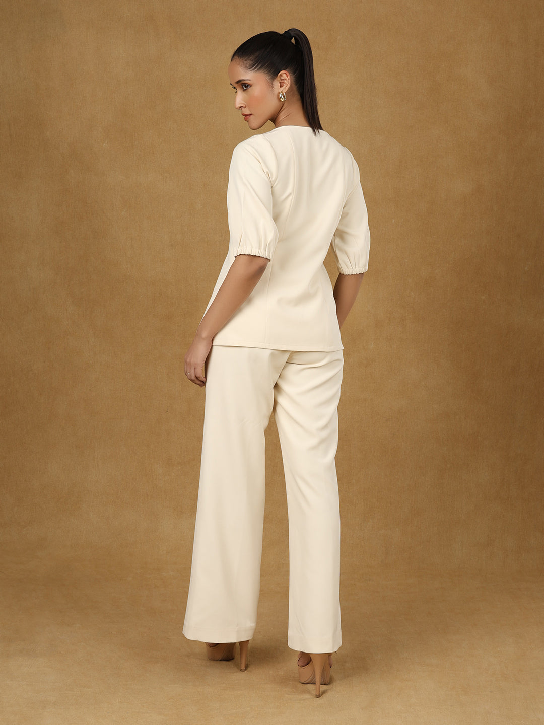 Ivory Grace Sweetheart Top With High Waisted Trouser Set In Stretchable Fabric