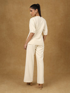 Ivory Grace Sweetheart Top With High Waisted Trouser Set In Stretchable Fabric