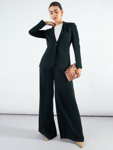 Green Classic Notched Lapel Tailored Fit Blazer Paired With Trouser In Stretchable Fabric