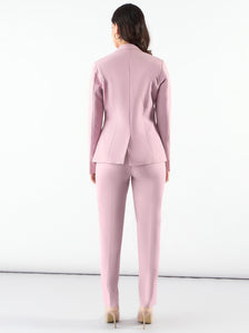 Pink Notched Lapel Single Breasted Blazer With Trouser In Stretchable Fabric