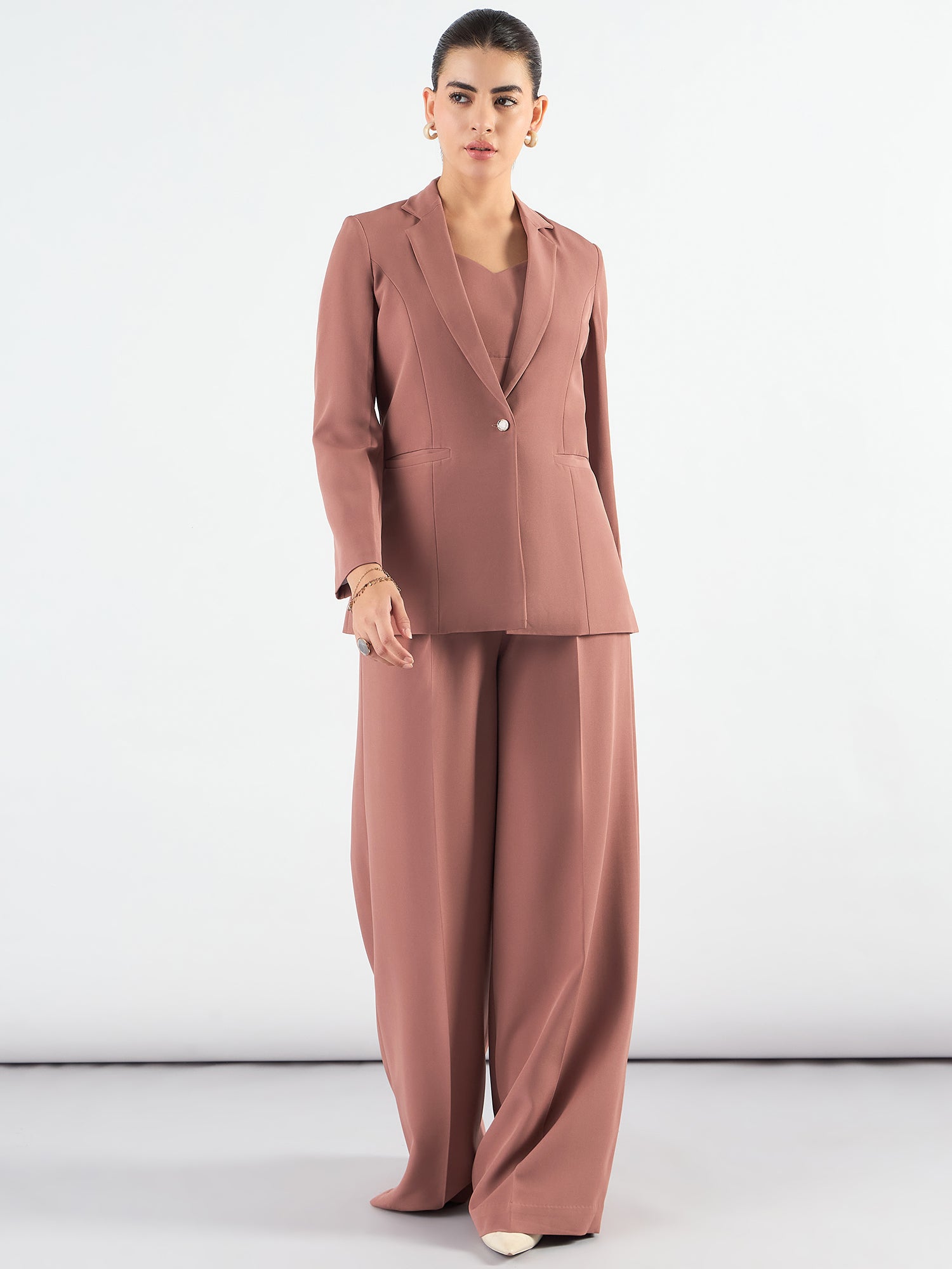 Dusty Peach Classic 3-Piece Suit In Stretchable Fabric