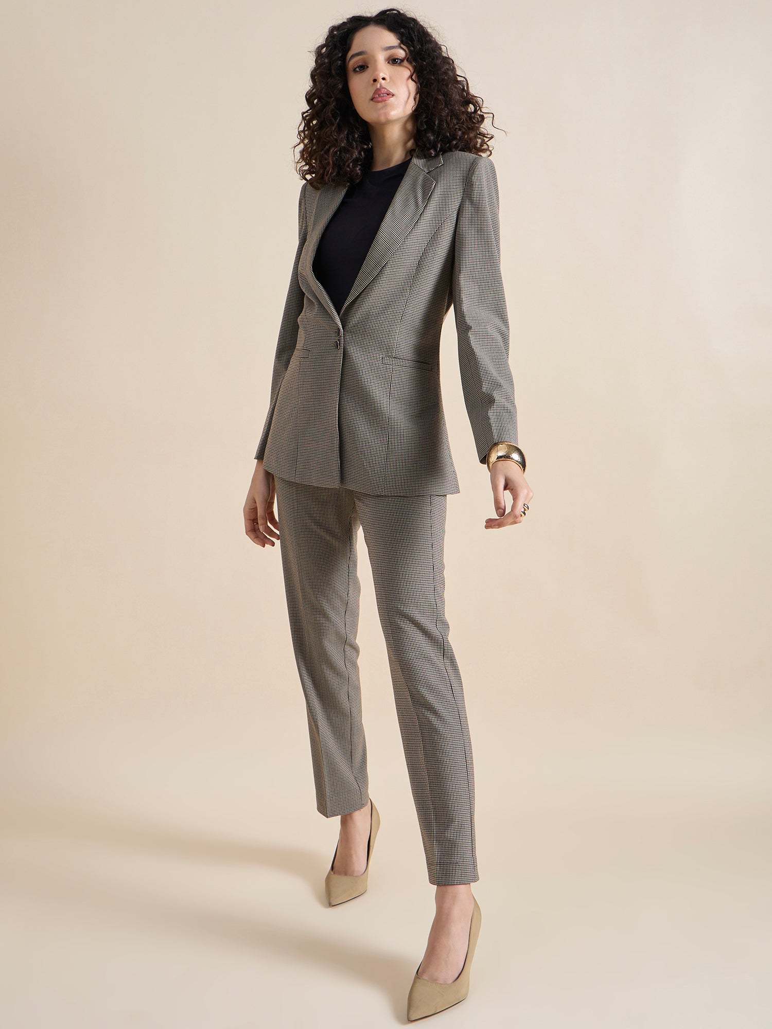 Notched Lapel Refined Check Blazer Paired With Trouser In 4-Way Stretch Fabric