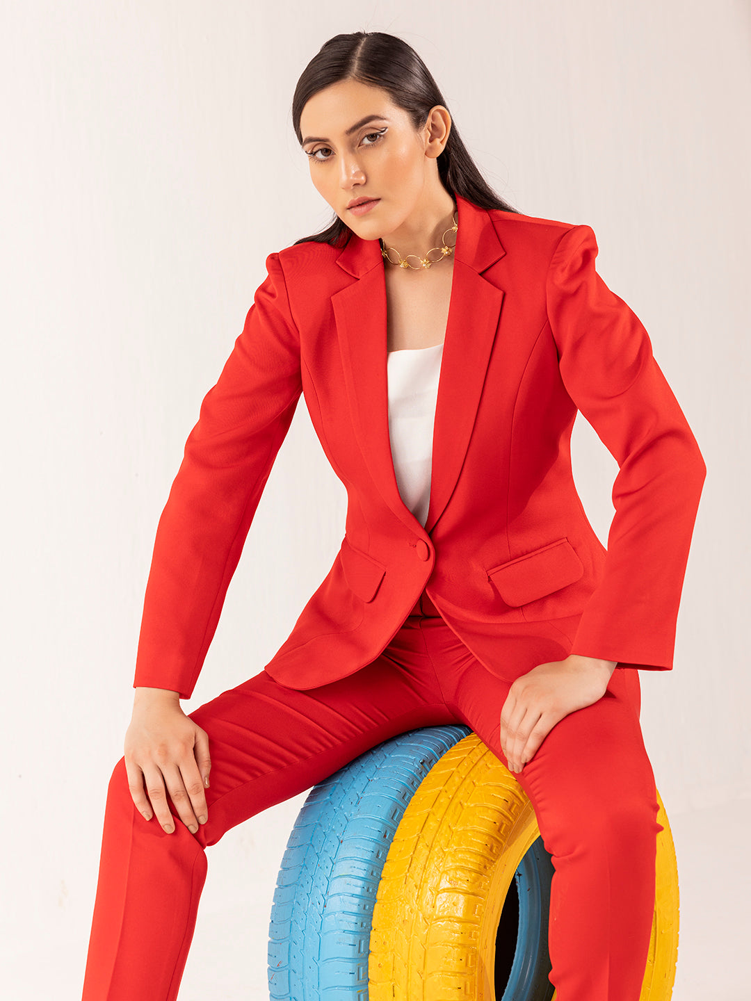 Plain Red Womens Formal Stretch Pant Suit, Waist Size: 30.0 at Rs  3700/piece in Gurgaon