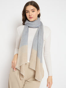 Women Colorblock Frayed Edges Soft Woolen Stole