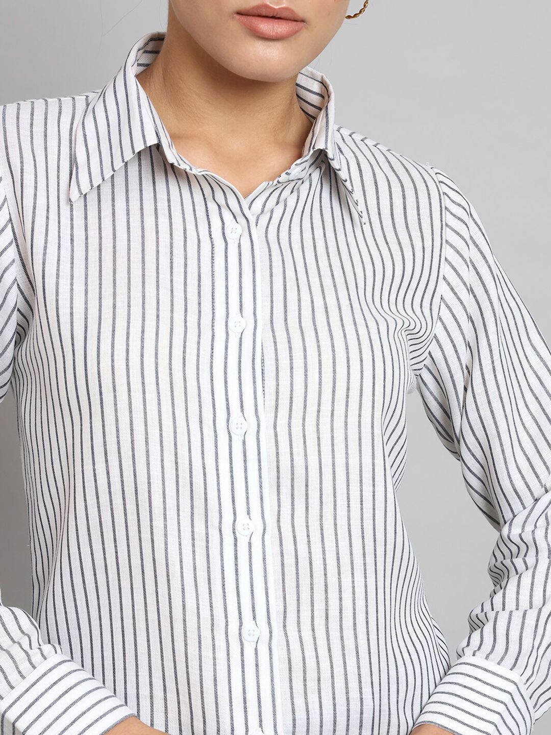 Striped Collared Shirt- White and Grey