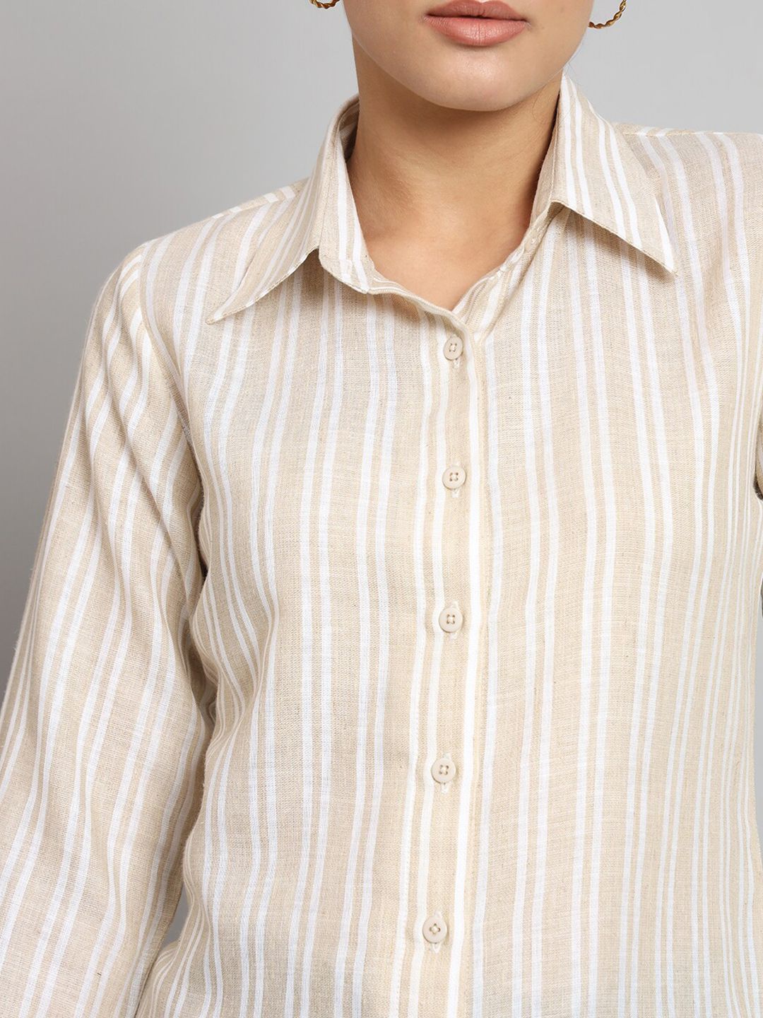 Striped Collared Shirt- Beige and Off white