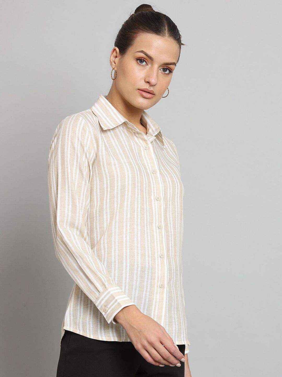 Striped Collared Shirt- Beige and Off white