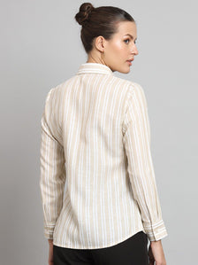 Striped Collared Shirt- Beige and Off white