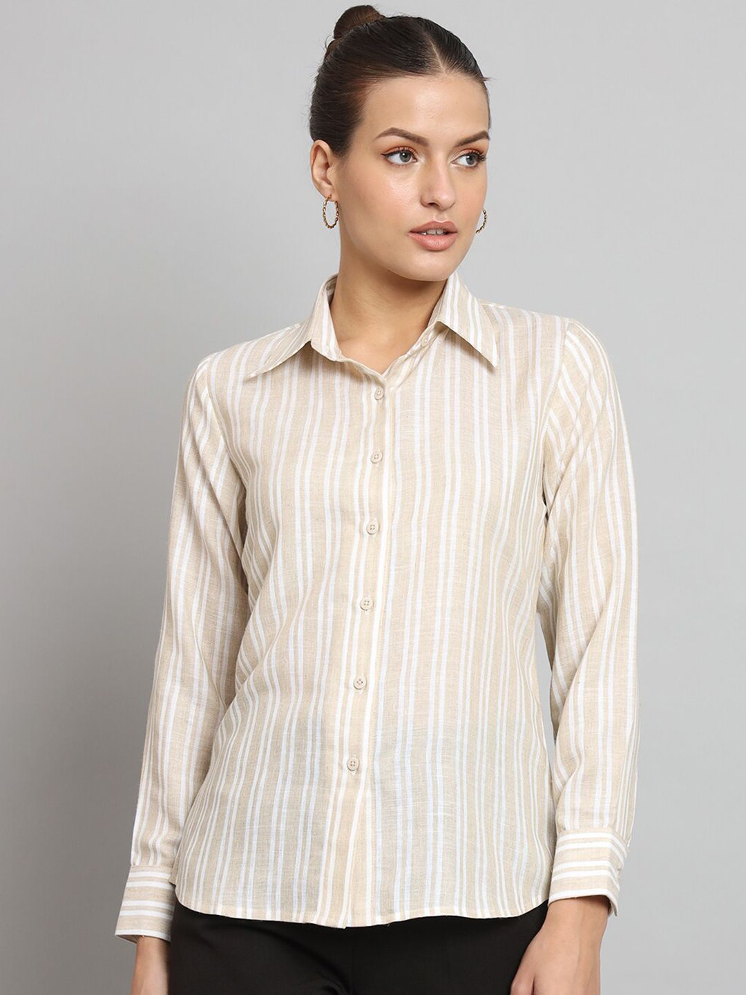 Striped Collared Shirt- Beige and Off white